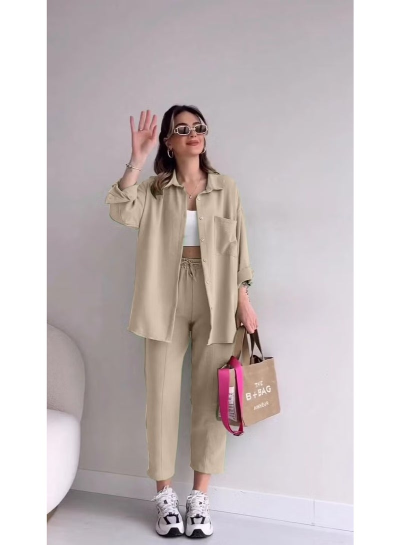 Barbora Linen Casual Two Piece Suit Pants Shirt LN21EKRU16 - Image 1